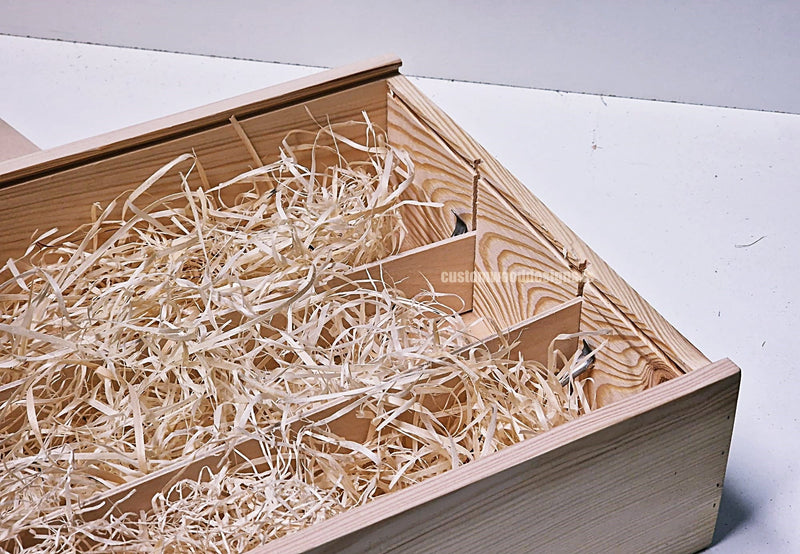 Load image into Gallery viewer, Sliding Lid 3 Bottle Box - Natural x25 Corporate Gift Box with Wood Wool Custom Wood Designs box corporate gift hamper triple wine box wood wool corporate-gift-box-with-wood-wool-25-sliding-lid-3-bottle-box-natural-x25-53612171657559
