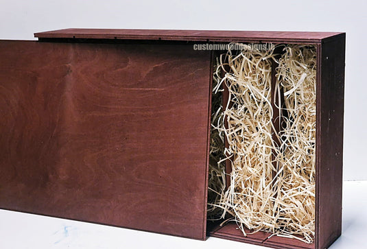 Sliding Lid 6 Bottle Box - Burgundy x 25 Corporate Gift Box with Wood Wool Custom Wood Designs box corporate gift hamper triple wine box wood wool corporate-gift-box-with-wood-wool-25-sliding-lid-6-bottle-box-burgundy-x-25-53613504364887