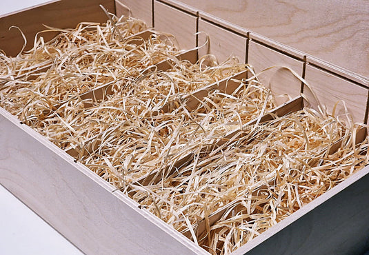 Sliding Lid 6 Bottle Box - Natural x 25 Corporate Gift Box with Wood Wool Custom Wood Designs box corporate gift hamper triple wine box wood wool corporate-gift-box-with-wood-wool-50-sliding-lid-6-bottle-box-natural-x-25-52626452611415