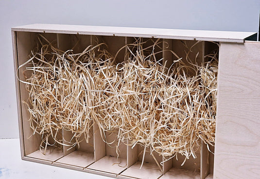 Sliding Lid 6 Bottle Box - Natural x 25 Corporate Gift Box with Wood Wool Custom Wood Designs box corporate gift hamper triple wine box wood wool corporate-gift-box-with-wood-wool-50-sliding-lid-6-bottle-box-natural-x-25-53612179882327