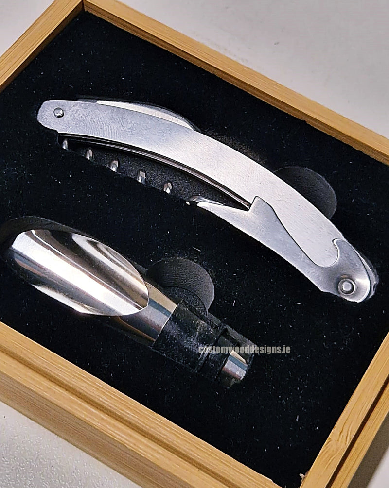 Load image into Gallery viewer, 2 piece wine set in bamboo box pack of 25 Custom Wood Designs __label: Multibuy default-title-2-piece-wine-set-in-bamboo-box-pack-of-25-53613609845079
