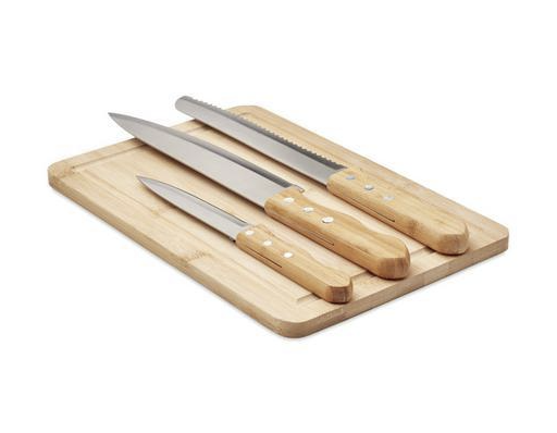 Load image into Gallery viewer, Bamboo cutting board &amp; Wood knife set Custom Wood Designs default-title-bamboo-cutting-board-wood-knife-set-53612295881047
