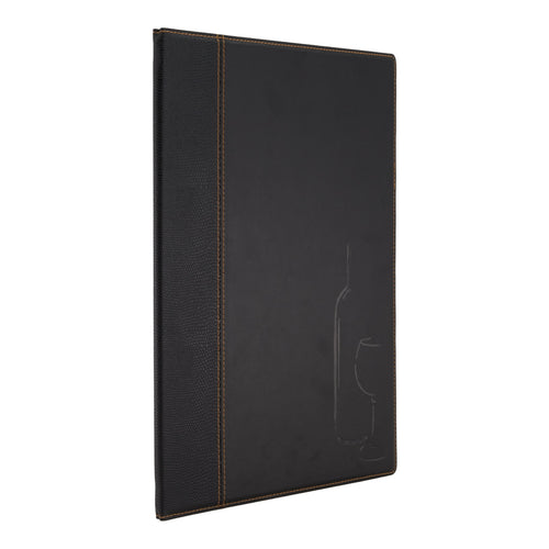 Black leather style A4 menu with logo