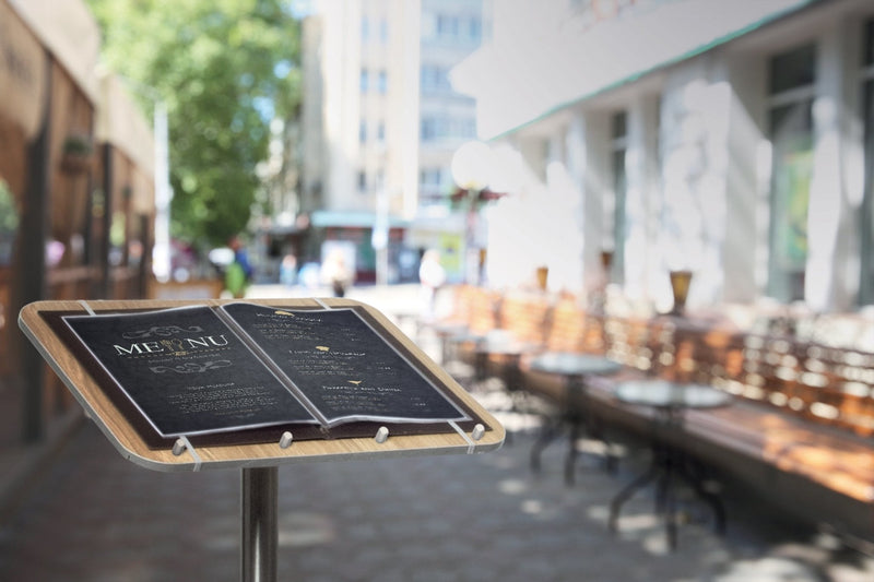 Load image into Gallery viewer, Menu Stand with laminated wooden panel Custom Wood Designs default-title-menu-stand-with-laminated-wooden-panel-53612508283223
