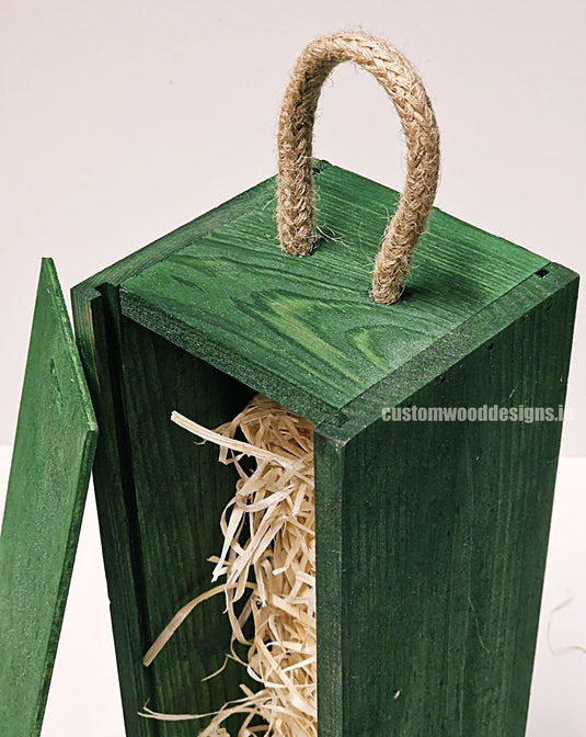 Sliding Lid Bottle Box - Single Green x25 Custom Wood Designs __label: Multibuy Bottle Box Bottle Boxes gift box Gift Boxes Single bottle box wooden Box default-title-sliding-lid-bottle-box-single-green-x25-52616548286807