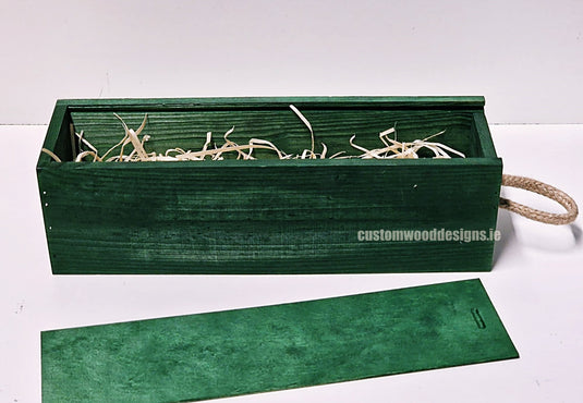 Sliding Lid Bottle Box - Single Green x25 Custom Wood Designs __label: Multibuy Bottle Box Bottle Boxes gift box Gift Boxes Single bottle box wooden Box default-title-sliding-lid-bottle-box-single-green-x25-53613489684823