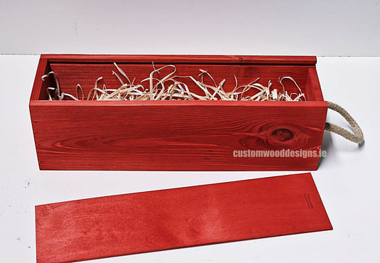 Sliding Lid Bottle Box - Single Red x25 Custom Wood Designs __label: Multibuy Bottle Box Bottle Boxes gift box Gift Boxes Single bottle box wooden Box default-title-sliding-lid-bottle-box-single-red-x25-52616567619927