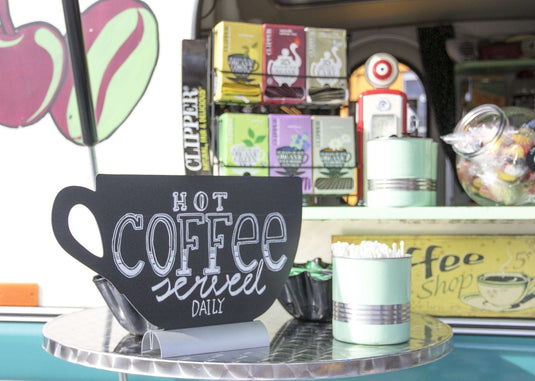 Teacup Chalkboard. Pack of 6 Custom Wood Designs __label: Multibuy default-title-teacup-chalkboard-pack-of-6-53612381995351