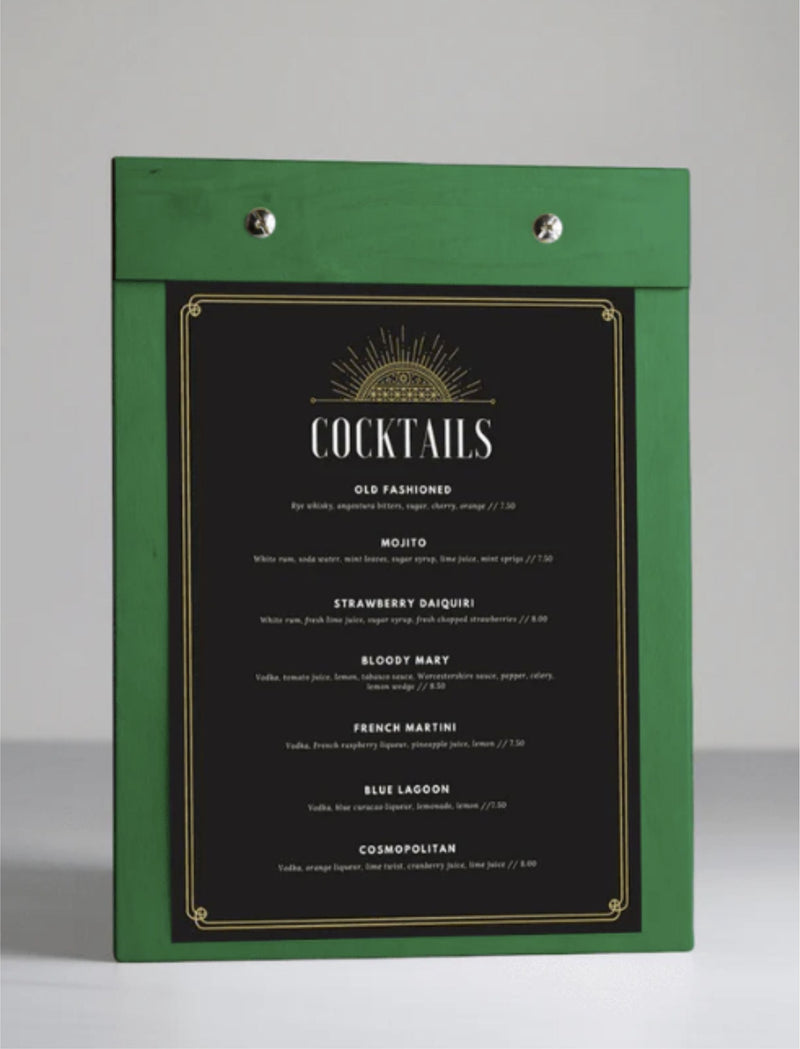 Load image into Gallery viewer, 20 x Clipboard Menu15x21cm Custom Wood Designs __label: Multibuy greenclipboardmenuhospitalitycustomwooddesigns_89fcbc4a-a2a2-4e8d-922b-87fa533f83e7
