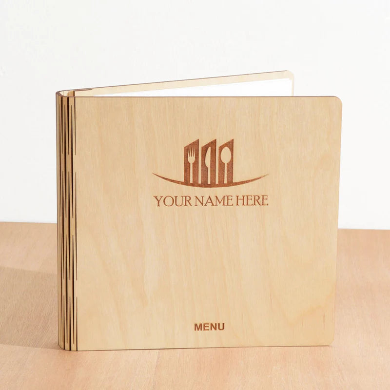 Load image into Gallery viewer, 20 x Personalised Wood Menus 20x20cm Natural Custom Wood Designs __label: Multibuy naturalmenubookcustomwooddesignshospitality
