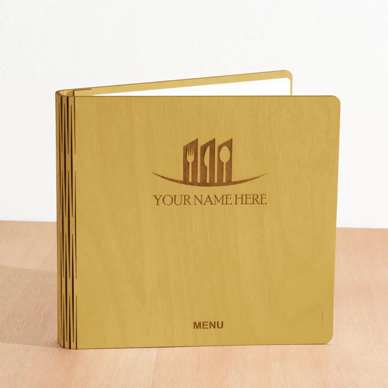 Load image into Gallery viewer, 20 x Personalised Wood Menus 20x20cm Custom Wood Designs __label: Multibuy naturalmenucustomwooddesignshopitality

