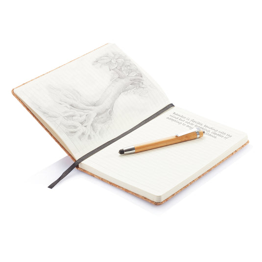 A5 notebook with bamboo pen including stylus - Custom Wood Designs