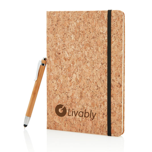 A5 notebook with bamboo pen including stylus - Custom Wood Designs