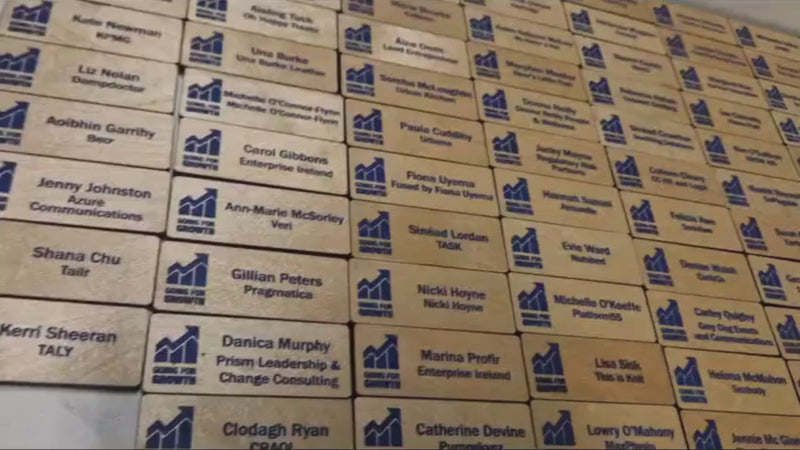 Load and play video in Gallery viewer, Blonde Birch Name Badges MOQ 10pcs
