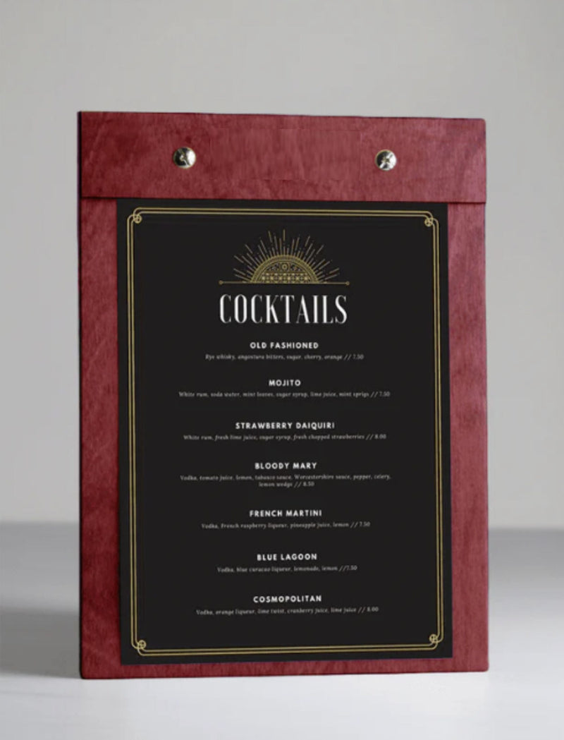 Load image into Gallery viewer, 20 x Clipboard Menu15x21cm Custom Wood Designs __label: Multibuy redwineclipboardhospitalitycustomwooddesigns_ecc97001-662a-473e-b67c-db9ac2c1675b
