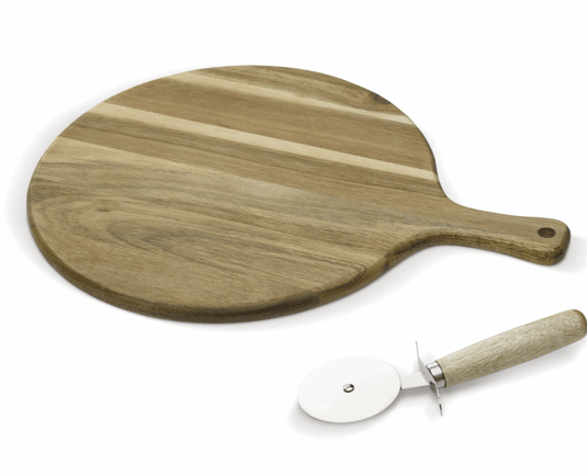 Wooden Pizza Paddle Board with roller knife pack of 25 Custom Wood Designs __label: Multibuy __label: Upload Logo unbranded-wooden-pizza-paddle-board-with-roller-knife-pack-of-25-53612278251863