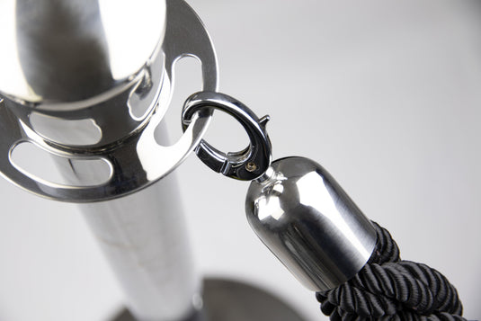 Four piece barrier poles with base with 5 ropes Custom Wood Designs white-four-piece-barrier-poles-with-base-with-5-ropes-53613671121239