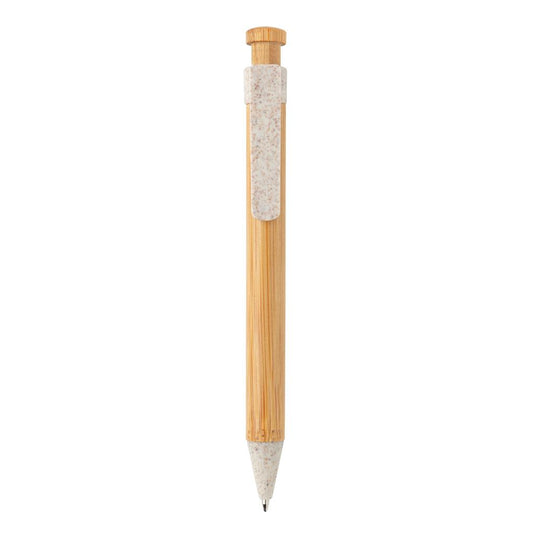 Bamboo pen with wheatstraw clip pack of 500 Branded White Custom Wood Designs __label: Multibuy whitebamboowheatstrawclippencustomwooddesigns